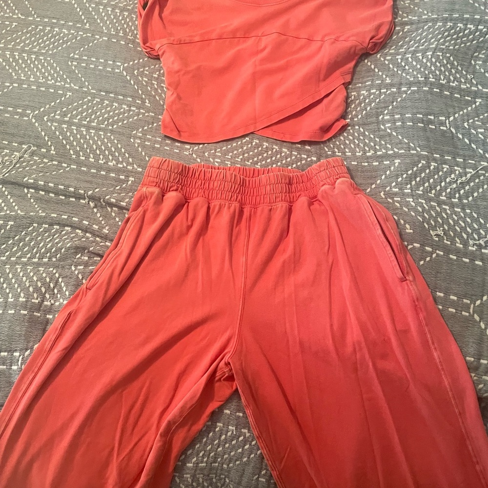 Free People Pink Track Pants with High-Waisted Design